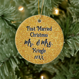 First Married Christmas Personalised Wedding Date Ceramic Tree Decoration