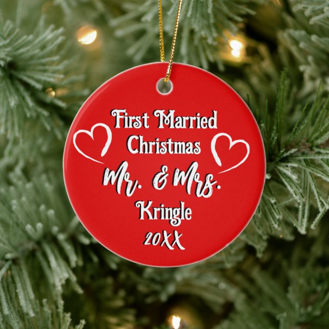 First Married Christmas Personalised Wedding Date Ceramic Tree Decoration (Tree)