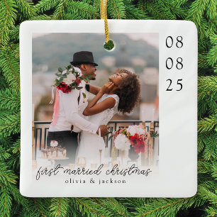 First Married Christmas Photo Keepsake Ceramic Ornament