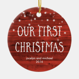 First Married Christmas Rustic Red with Photo Ceramic Tree Decoration