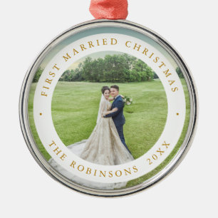 First Married Christmas with Custom Photo Metal Tree Decoration