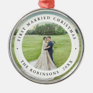 First Married Christmas with Custom Photo Metal Tree Decoration