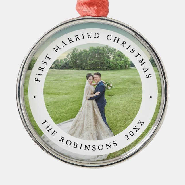 First Married Christmas with Custom Photo Metal Tree Decoration (Front)