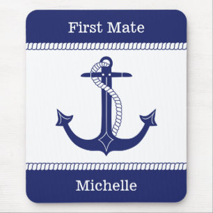 First Mate Anchor with Nautical Rope Add Name Mouse Mat