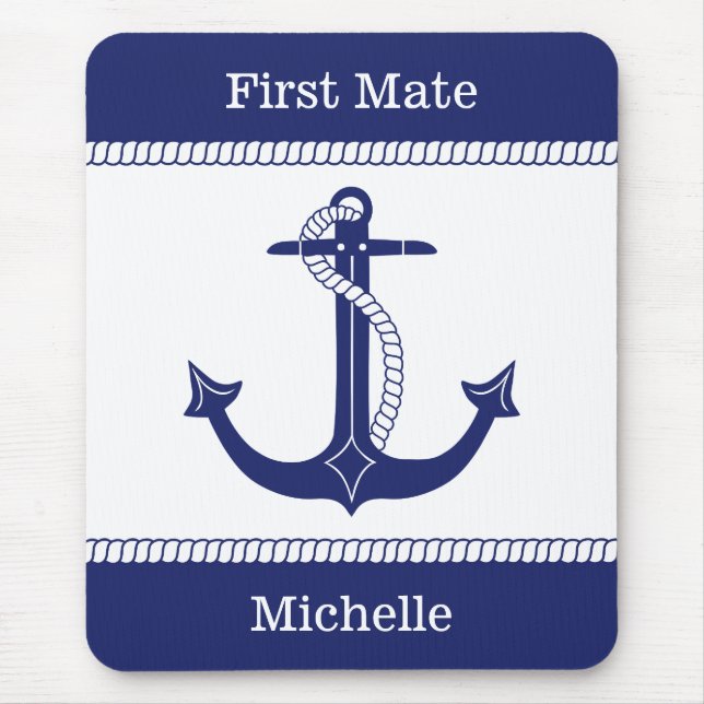 First Mate Anchor with Nautical Rope Add Name Mouse Mat (Front)