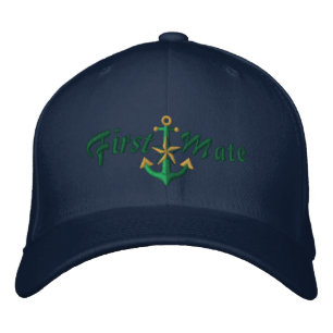 First Mate Nautical Star Anchor Green Embroidered Hat