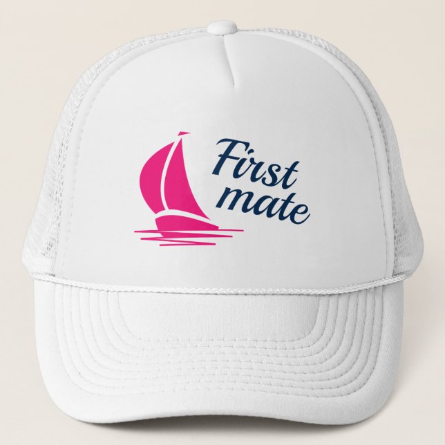First mate pink ladies nautical sailing boat trucker hat (Front)