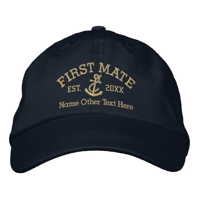 First Mate With Anchor Personalised Embroidered Hat (Front)