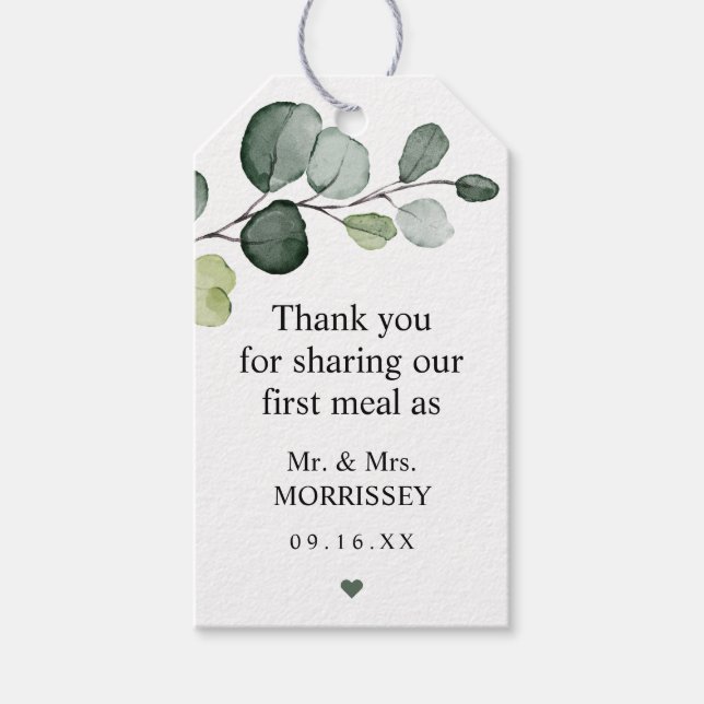 First Meal Eucalyptus Wedding Favour Tag (Front)