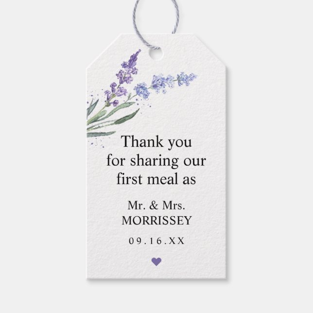 First Meal Lavender Wedding Favour Tag (Front)