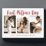 First Mother’s Day Calligraphy 3 Photo Gift Plaque<br><div class="desc">A beautiful gift plaque that has a modern scarlet-coloured calligraphic lettering saying “first mother’s day”. Perfect memorable gift for Mother’s Day.</div>