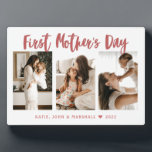 First Mother’s Day Calligraphy 3 Photo Gift Plaque<br><div class="desc">A beautiful gift plaque that has a modern scarlet-coloured calligraphic lettering saying “first mother’s day”. Perfect memorable gift for Mother’s Day.</div>