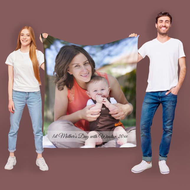 First Mother’s Day Custom Photo & Text Fleece Blanket (Creator Uploaded)