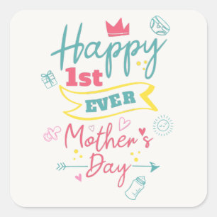 First Mothers Day 1st Time Mum Cute Square Sticker