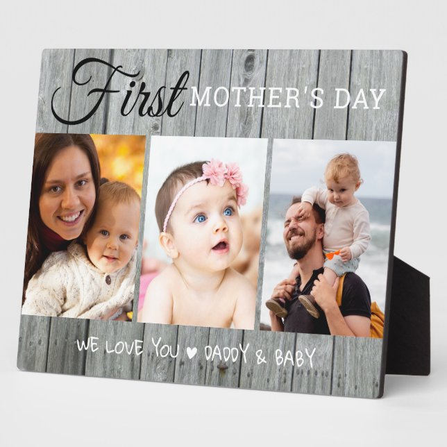 First Mother's Day 3 Photo Collage  Grey Wood   Plaque (Side)