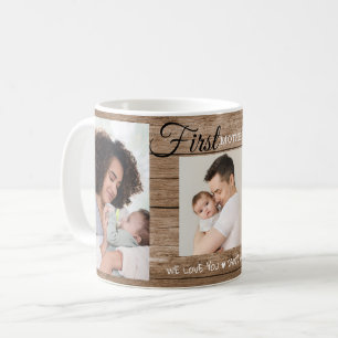 First Mother's Day 3 Photo Collage  Rustic Wood   Coffee Mug