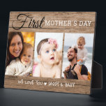 First Mother's Day 3 Photo Collage  Rustic Wood Plaque<br><div class="desc">Mother's day photo plaque -A rustic photo template to personalise with 3 photos as a memorable keepsake for the new mum's 1st mother's day gift .</div>