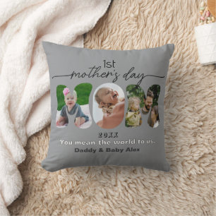 First Mother's Day 3 Photos Collage Mom cut out Cushion