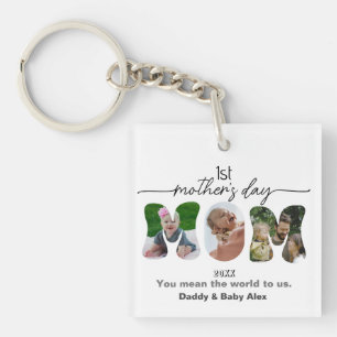 First Mother's Day 3 Photos Collage Mom cut out Key Ring