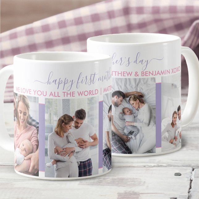 First Mothers Day 4 Photo Lavender Personalised Coffee Mug (Creator Uploaded)