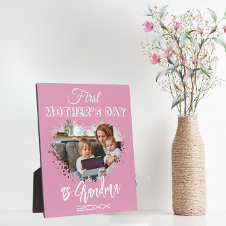 First Mother's day as grandma Pink Heart Plaque
