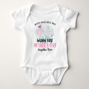 First  Mother's Day Baby Bodysuit with Elephants