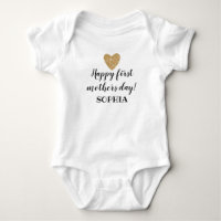 First Mothers Day Baby Girl Heart Gold Glitter