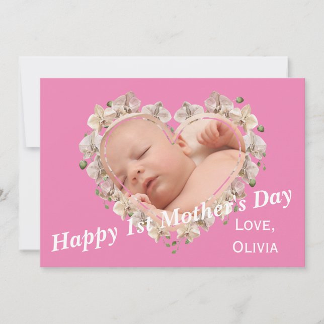 First Mothers Day Baby Photo SVG Heart Floral Card (Front)