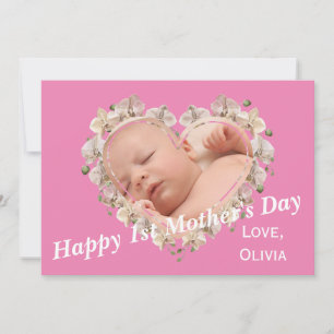First Mothers Day Baby Photo SVG Heart Floral Card