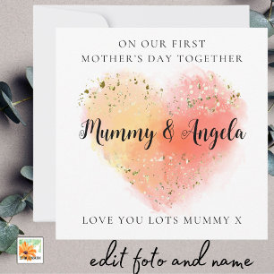 First Mother's Day Best Friends Gold orange heart Holiday Card