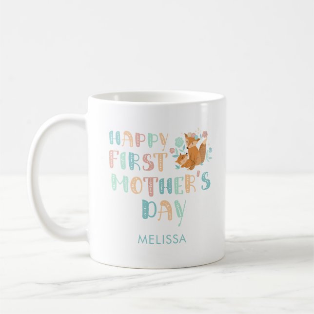 First Mothers Day Boho Chic Typography Custom Coffee Mug (Left)
