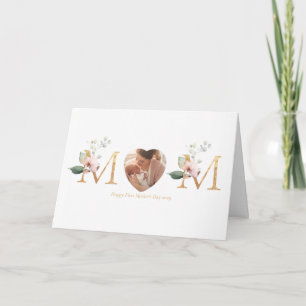 First Mother's Day Botanical Gold Letters Photo Card