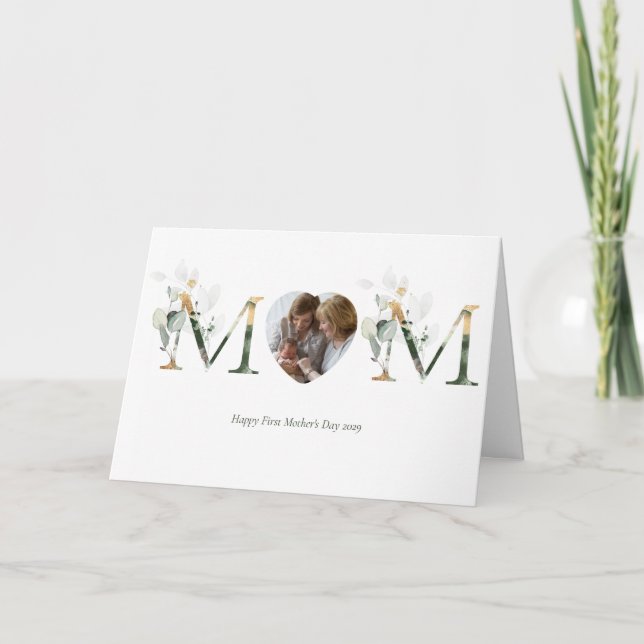 First Mother's Day Botanical Letters Photo Card (Front)