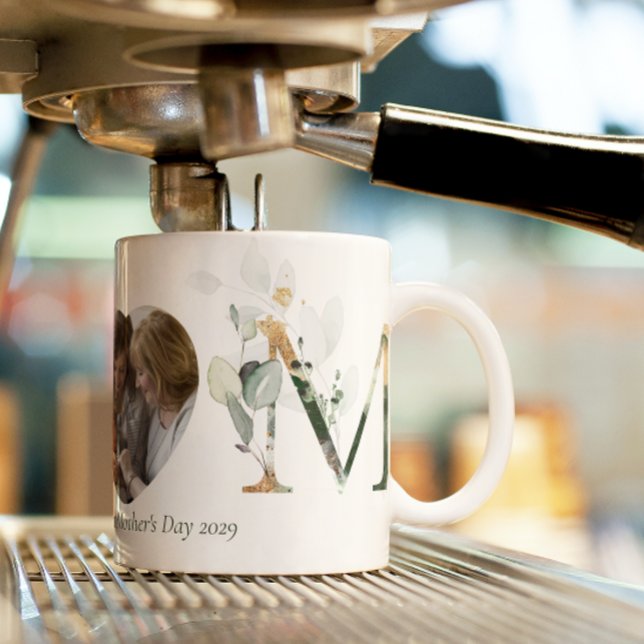 First Mother's Day Botanical Letters Photo Coffee Mug (First Mother's Day: Love in every sip!)