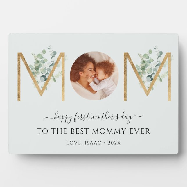 First Mother's Day Botanical Letters Photo Plaque (Front)