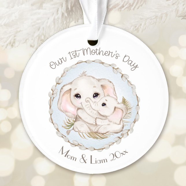First Mother's Day Boy Elephant Personalised Ornament (First Mother's Day Boy Elephant Personalized Ornament)