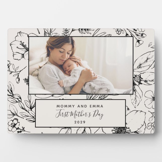 First Mother's Day Custom Blush Botanical Photo Plaque (Front)