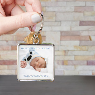 First Mothers Day Custom Year and Baby Boy Photo Key Ring