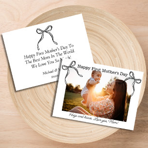 first mothers day, cute black bow photo holiday card