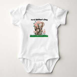 First Mother's Day cute elephant  Baby Bodysuit