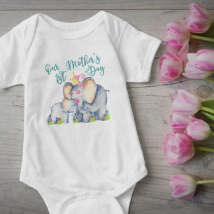 First Mothers Day Cute Mummy and Baby Elephant Bodysuit
