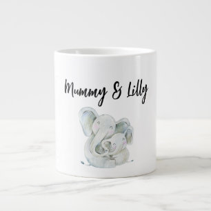 First Mothers Day Cute Mummy and Baby Elephant Large Coffee Mug