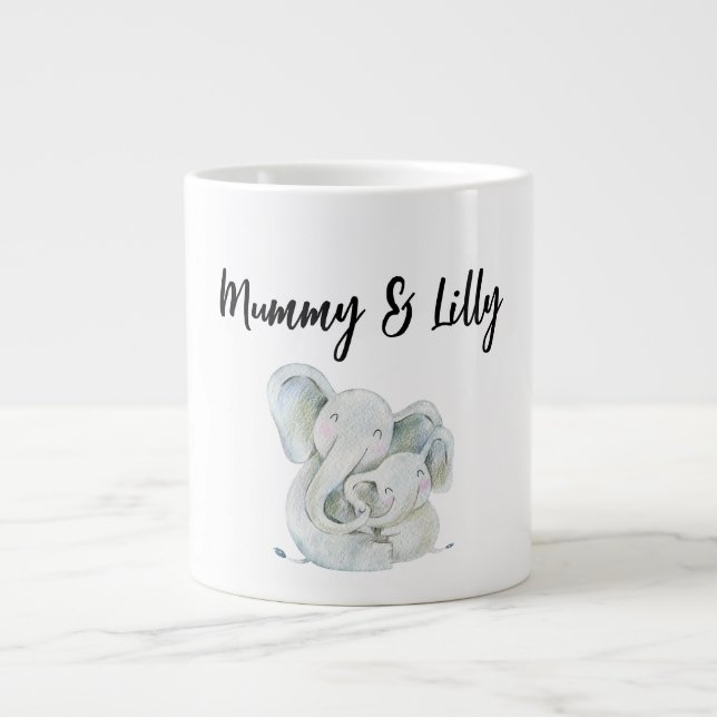 First Mothers Day Cute Mummy and Baby Elephant Large Coffee Mug (Front)