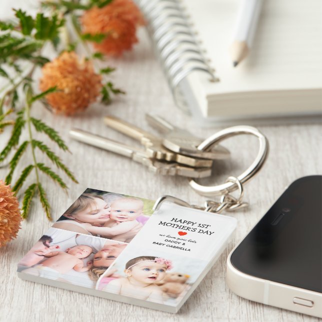 First Mother's Day Gift | Cute Photo Collage Key Ring (Front Right)