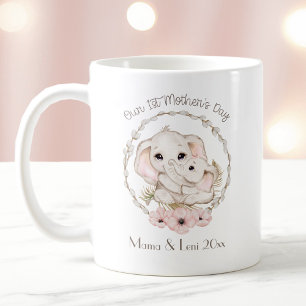 First Mother's Day Girl Elephant Personalised Name Coffee Mug
