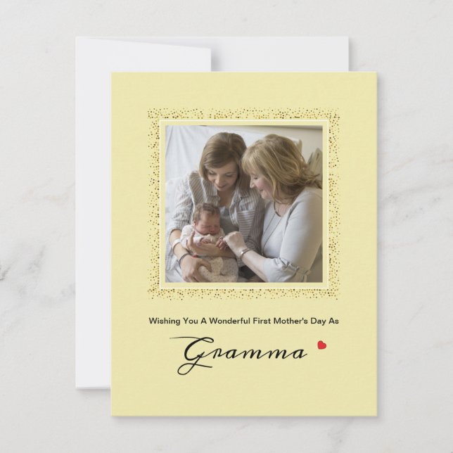 First Mother's Day Glitter Confetti Grandma Photo  Holiday Card (Front)