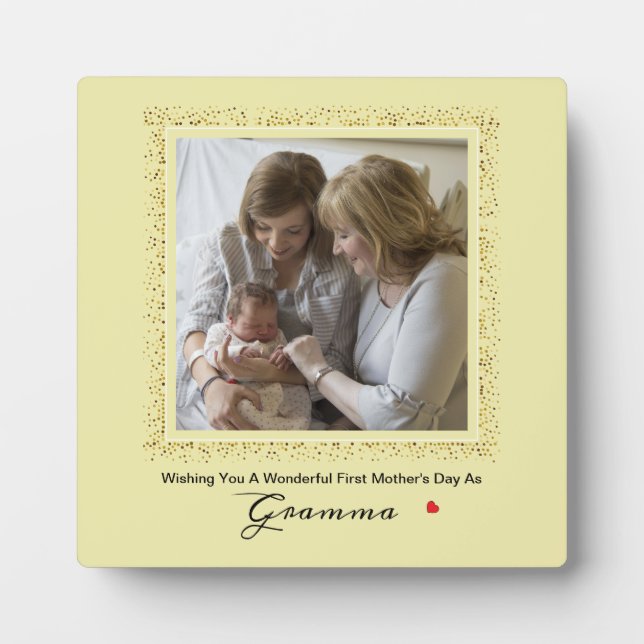 First Mother's Day Glitter Confetti Grandma Photo  Plaque (Front)