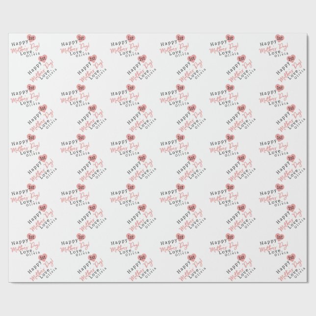 First Mother's Day heart  Wrapping Paper (Flat)