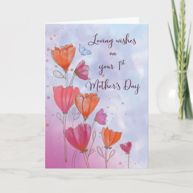 First Mothers Day Love with Orange and Pink Flower Card (Front)