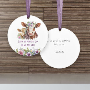 First Mother's Day Me and Moo Cute Mum Baby Cow Ceramic Tree Decoration
